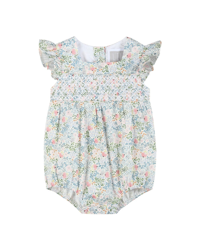 Pink Floral Print Smocked Futter Romper - Lil Cactus