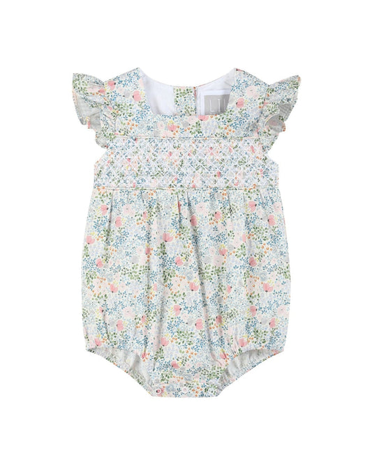 Pink Floral Print Smocked Futter Romper - Lil Cactus