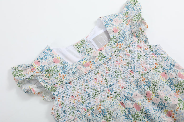 Pink Floral Print Smocked Futter Romper - Lil Cactus