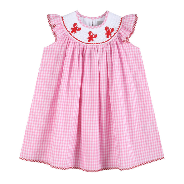 Pink Gingham Crawfish Smocked Bishop Dress - Lil Cactus