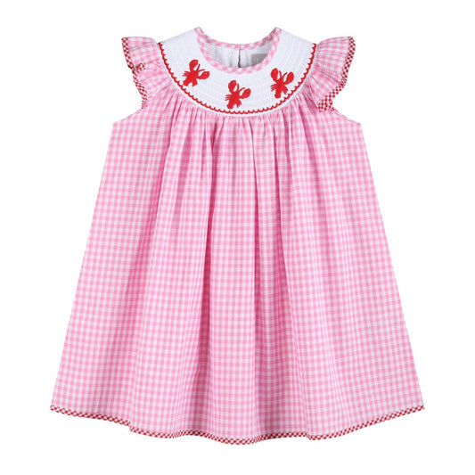 Pink Gingham Crawfish Smocked Bishop Dress - Lil Cactus