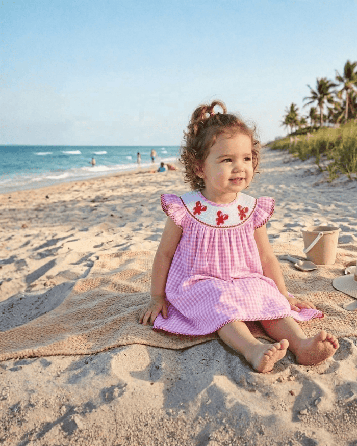 Pink Gingham Crawfish Smocked Bishop Dress - Lil Cactus
