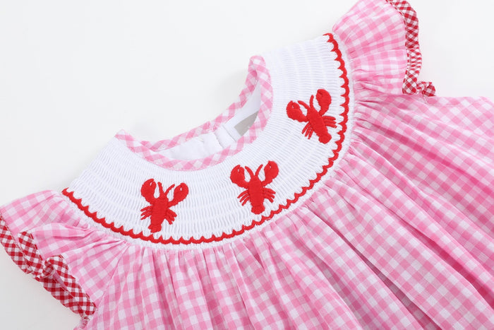 Pink Gingham Crawfish Smocked Bishop Dress - Lil Cactus
