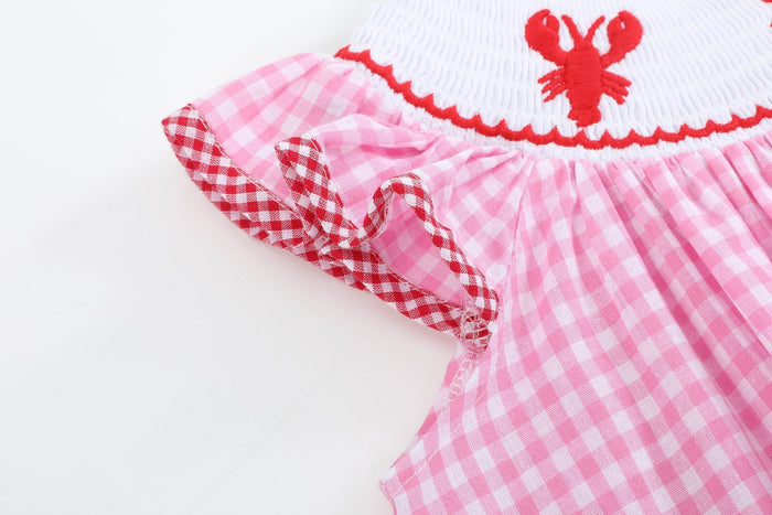 Pink Gingham Crawfish Smocked Bishop Dress - Lil Cactus