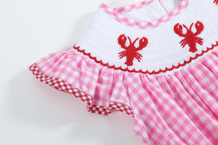 Pink Gingham Crawfish Smocked Flutter Romper - Lil Cactus