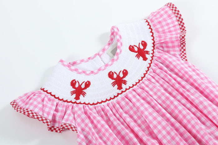 Pink Gingham Crawfish Smocked Flutter Romper - Lil Cactus