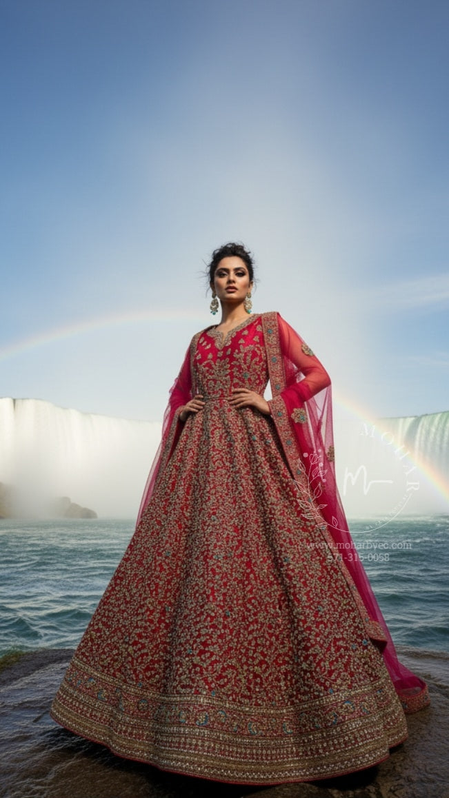 Pink Gold Heavy Embroidered Gown