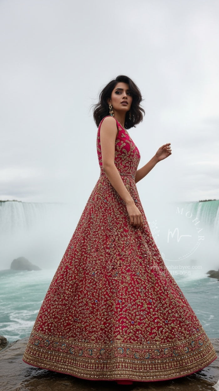 Pink Gold Heavy Embroidered Gown