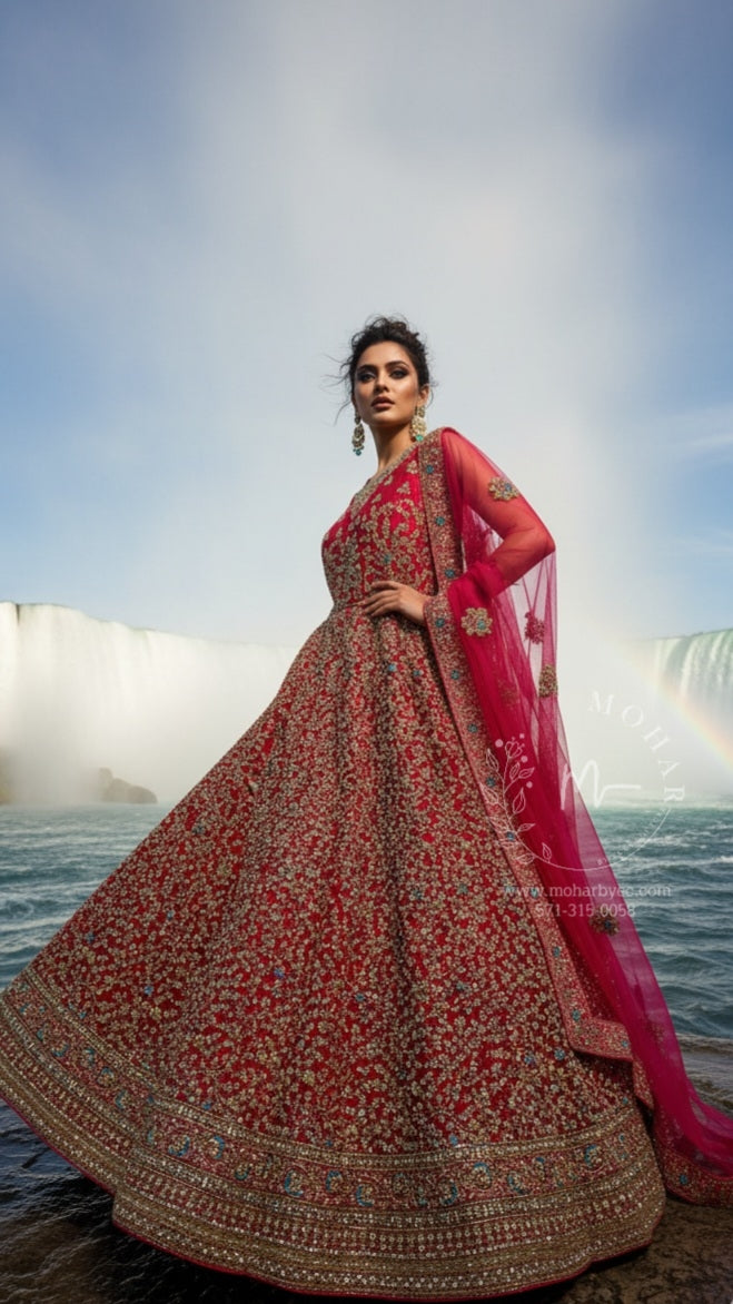 Pink Gold Heavy Embroidered Gown