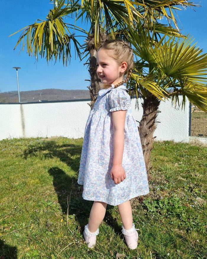 Pink Liberty London Strawberry Thief Baby Girl Dress: Peter Pan Collar, Ditsy Floral Print