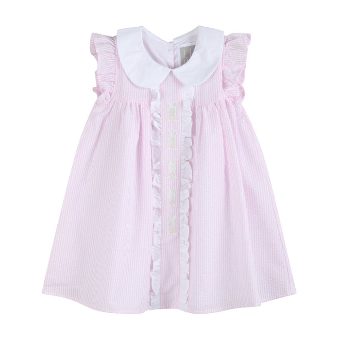 Pink Seersucker Easter Bunny Ruffle Dress - Lil Cactus