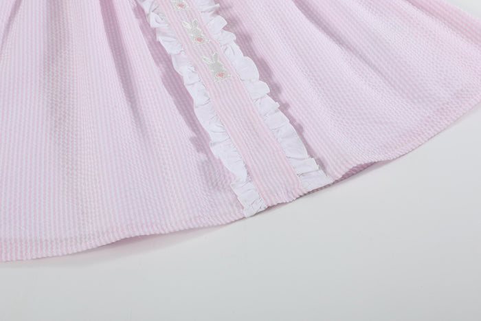 Pink Seersucker Easter Bunny Ruffle Dress - Lil Cactus