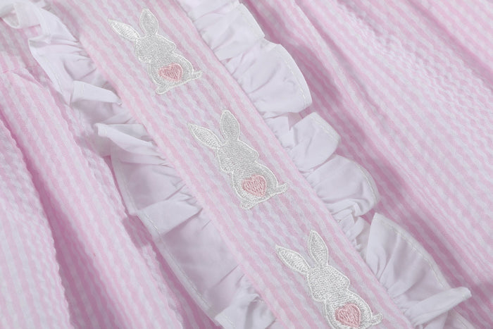 Pink Seersucker Easter Bunny Ruffle Dress - Lil Cactus