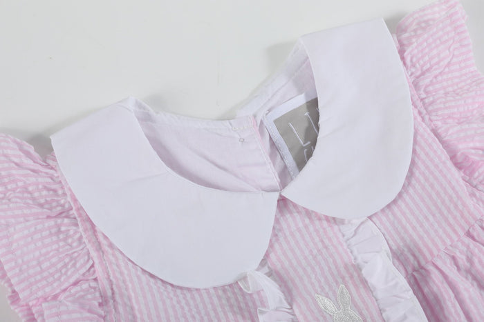 Pink Seersucker Easter Bunny Ruffle Dress - Lil Cactus