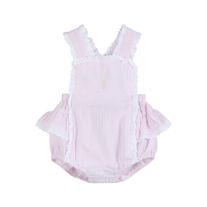 Pink Seersucker Easter Bunny Ruffle Romper - Lil Cactus