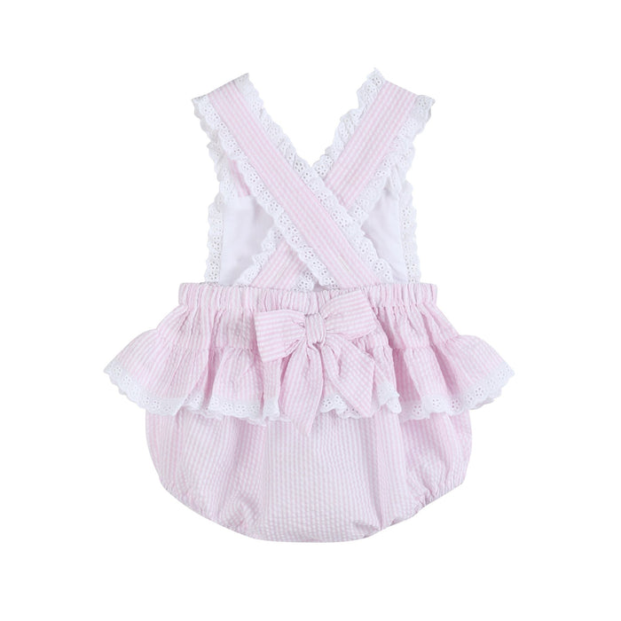 Pink Seersucker Easter Bunny Ruffle Romper - Lil Cactus