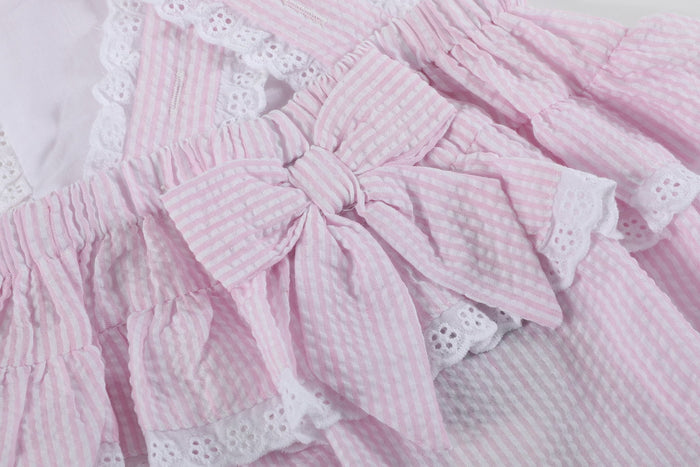Pink Seersucker Easter Bunny Ruffle Romper - Lil Cactus
