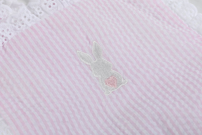 Pink Seersucker Easter Bunny Ruffle Romper - Lil Cactus
