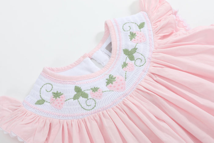 Pink Strawberry Vine Smocked Bishop Dress - Lil Cactus