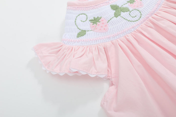 Pink Strawberry Vine Smocked Bishop Dress - Lil Cactus