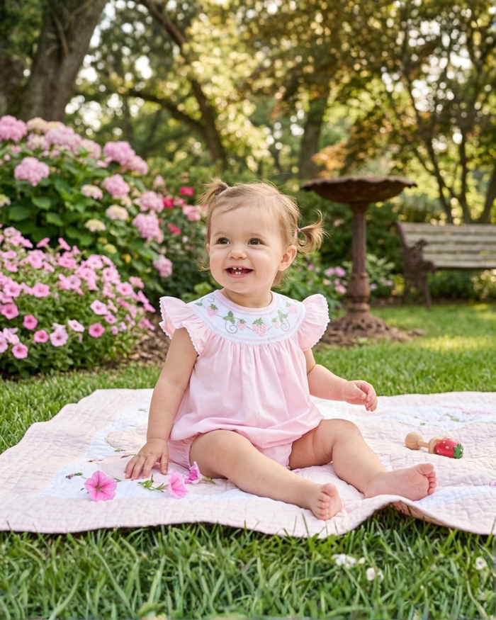 Pink Strawberry Vine Smocked Romper - Lil Cactus