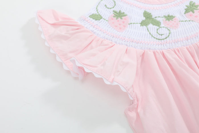 Pink Strawberry Vine Smocked Romper - Lil Cactus