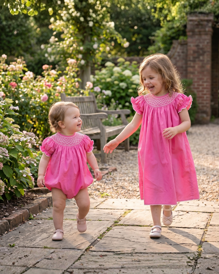 Pink & White Smocked Bishop Dress - Lil Cactus