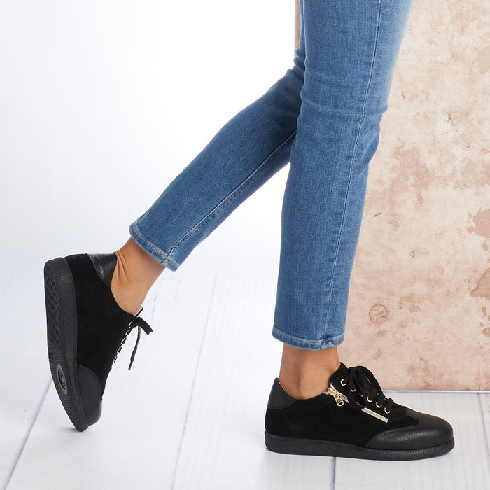 Pixie: Black Leather & Suede Shoes Sole Bliss