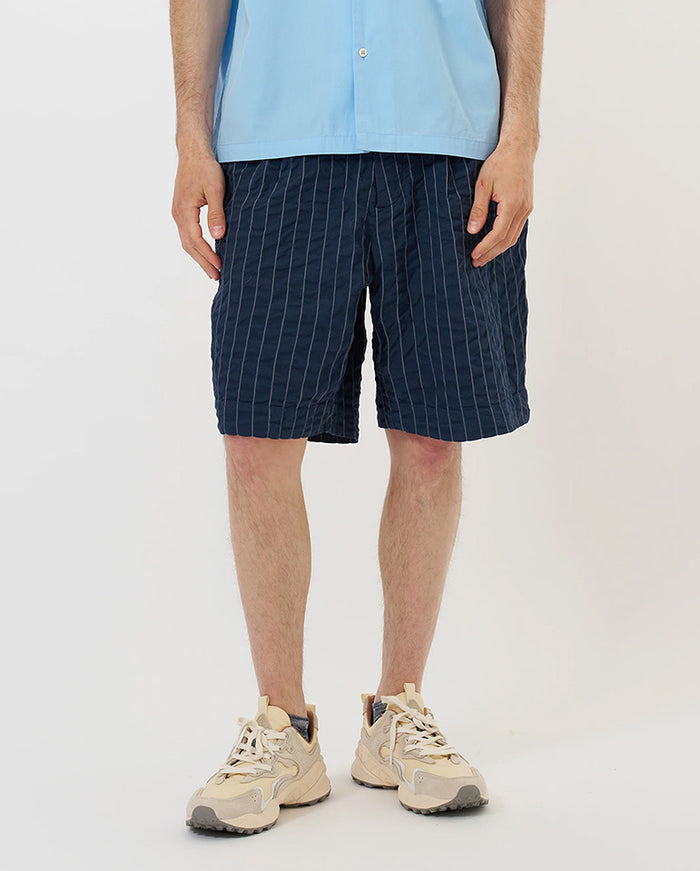 PLEATED TRACK SHORT - NAVY Stripe