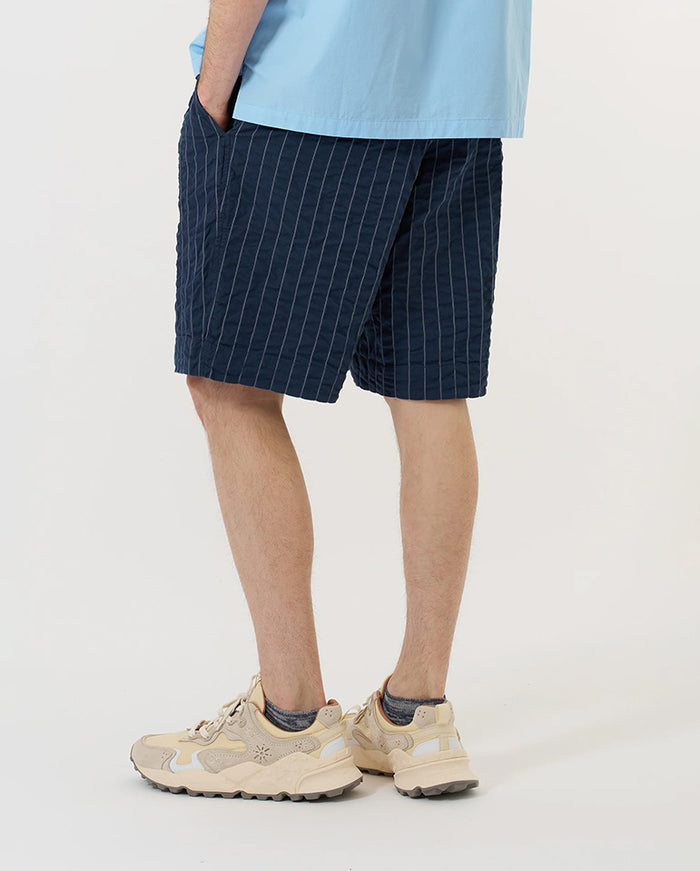 PLEATED TRACK SHORT - NAVY Stripe
