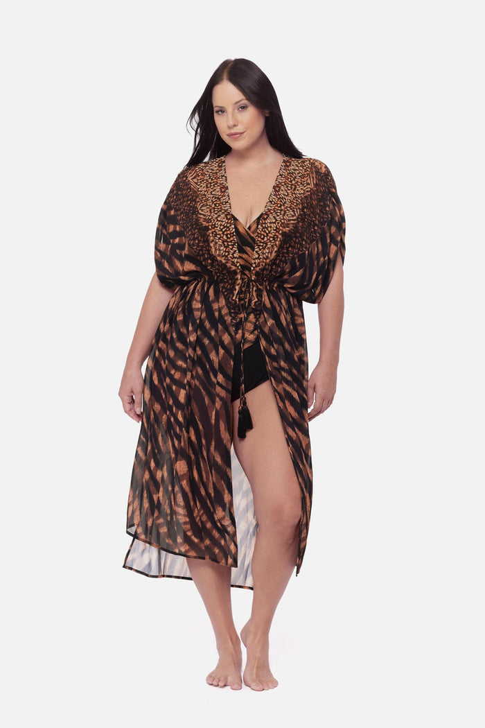 Plus Size Beaded Kimono Cover Up in Raya De Safari