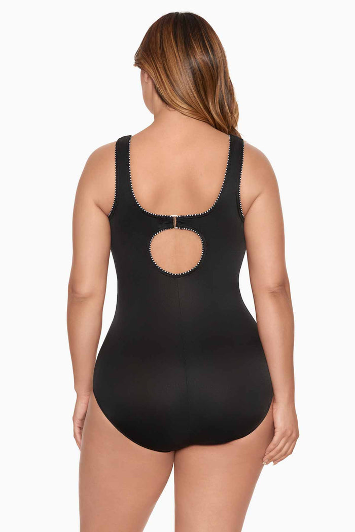Keyhole Back Plus Size Colorblock Touche One Piece Swimsuit