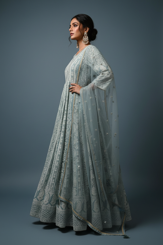 Powder Blue Lucknowi Chikankari Anarkali