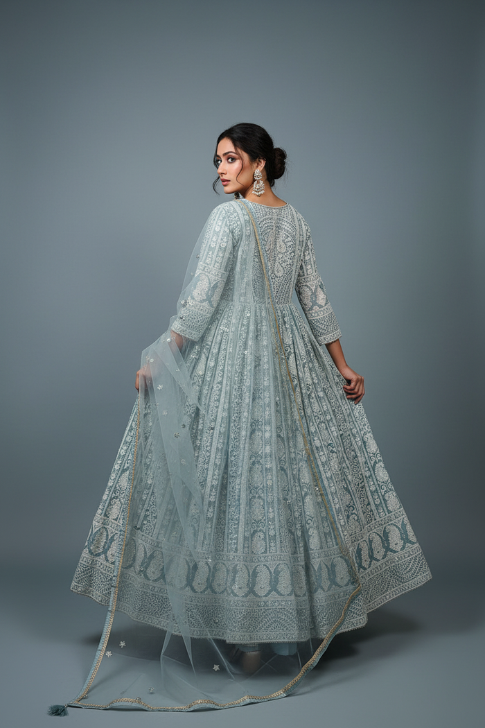 Powder Blue Lucknowi Chikankari Anarkali
