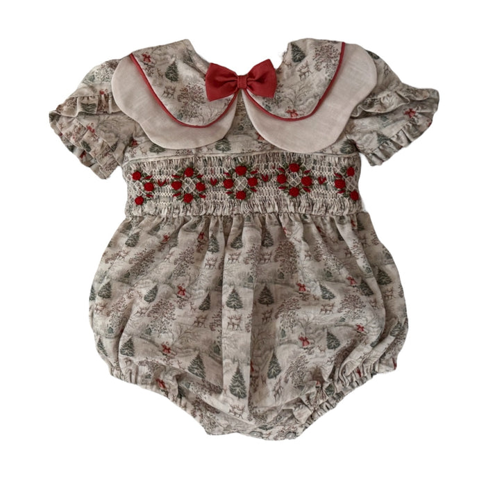 PREORDER Joy Santa Toile Girl Romper (SHIPS OCTOBER)