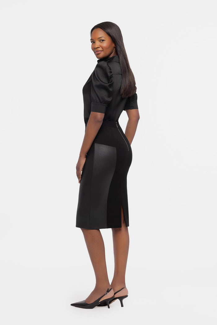 Puff Sleeve Charmeuse Blouse In Black