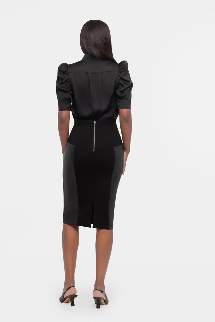 Puff Sleeve Charmeuse Blouse In Black