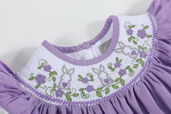 Purple Easter Bunny Smocked Flutter Romper - Lil Cactus