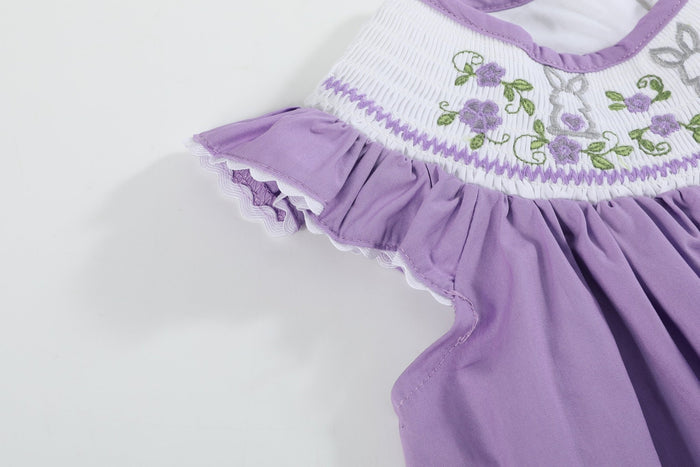 Purple Easter Bunny Smocked Bishop Dress - Lil Cactus