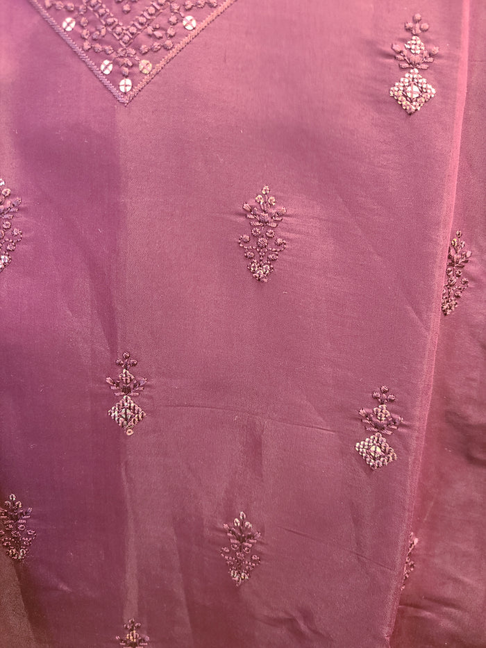 Purple Embroidered Cotton Silk Kurta