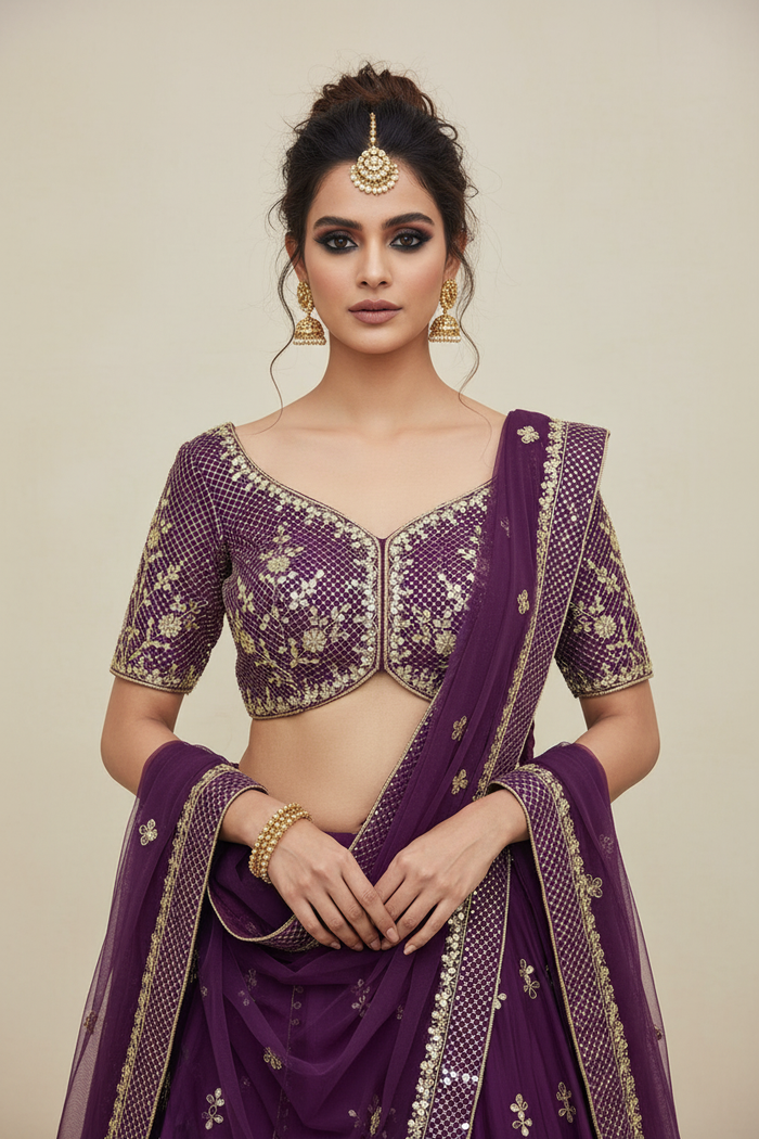 Purple Embroidered Lehenga