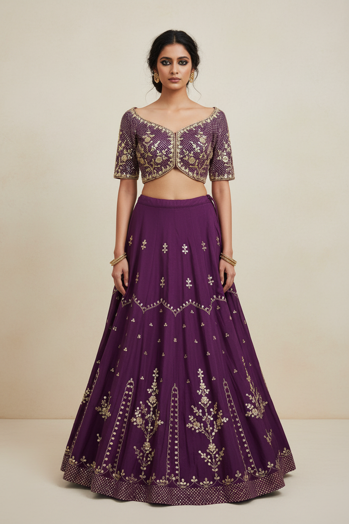 Purple Embroidered Lehenga
