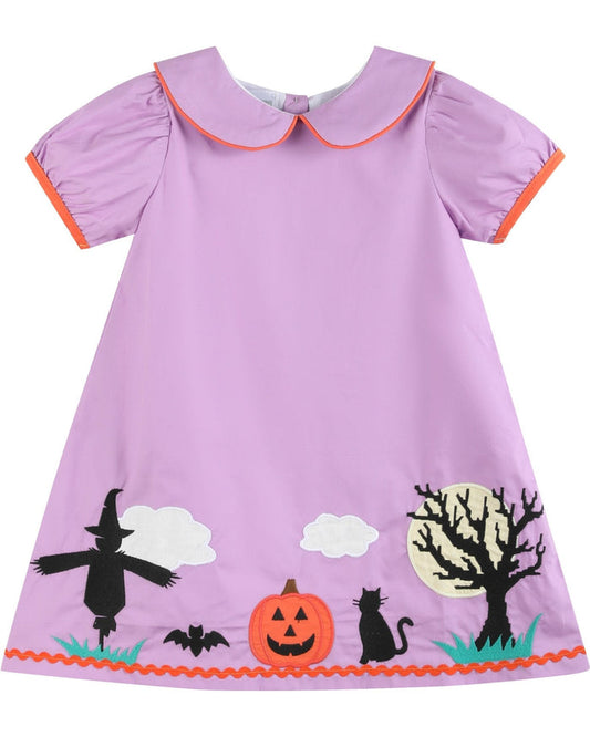 Purple Halloween Scene Girls Dress - Lil Cactus