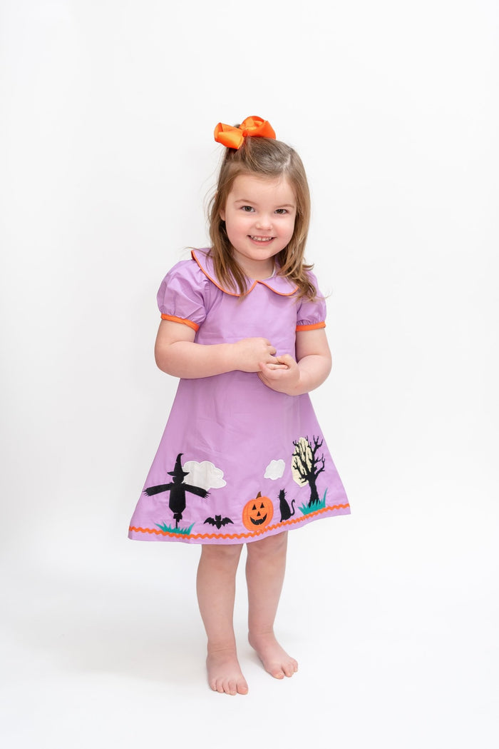 Purple Halloween Scene Girls Dress - Lil Cactus