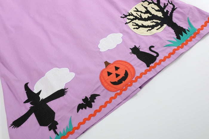 Purple Halloween Scene Girls Dress - Lil Cactus
