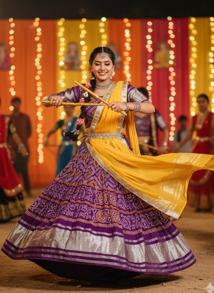Purple & Mustard Lehenga Choli Set