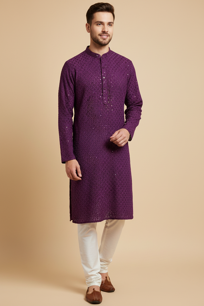Purple Sequin Chikankari Kurta