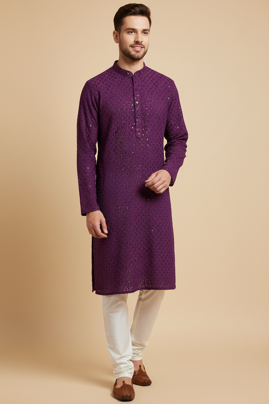 Purple Sequin Chikankari Kurta