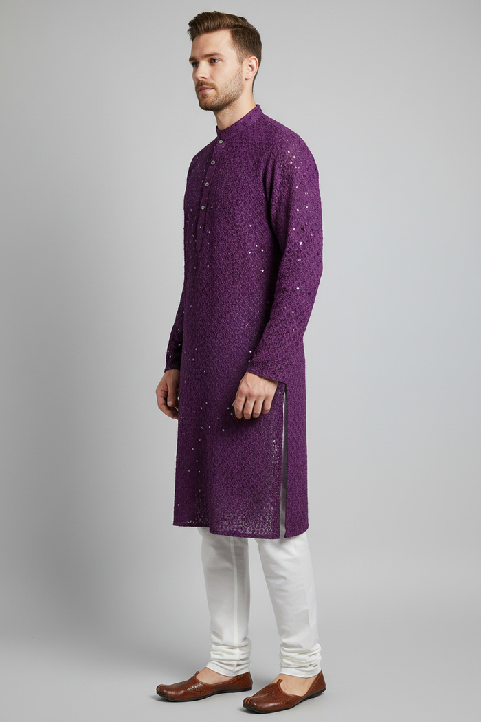 Purple Sequin Chikankari Kurta
