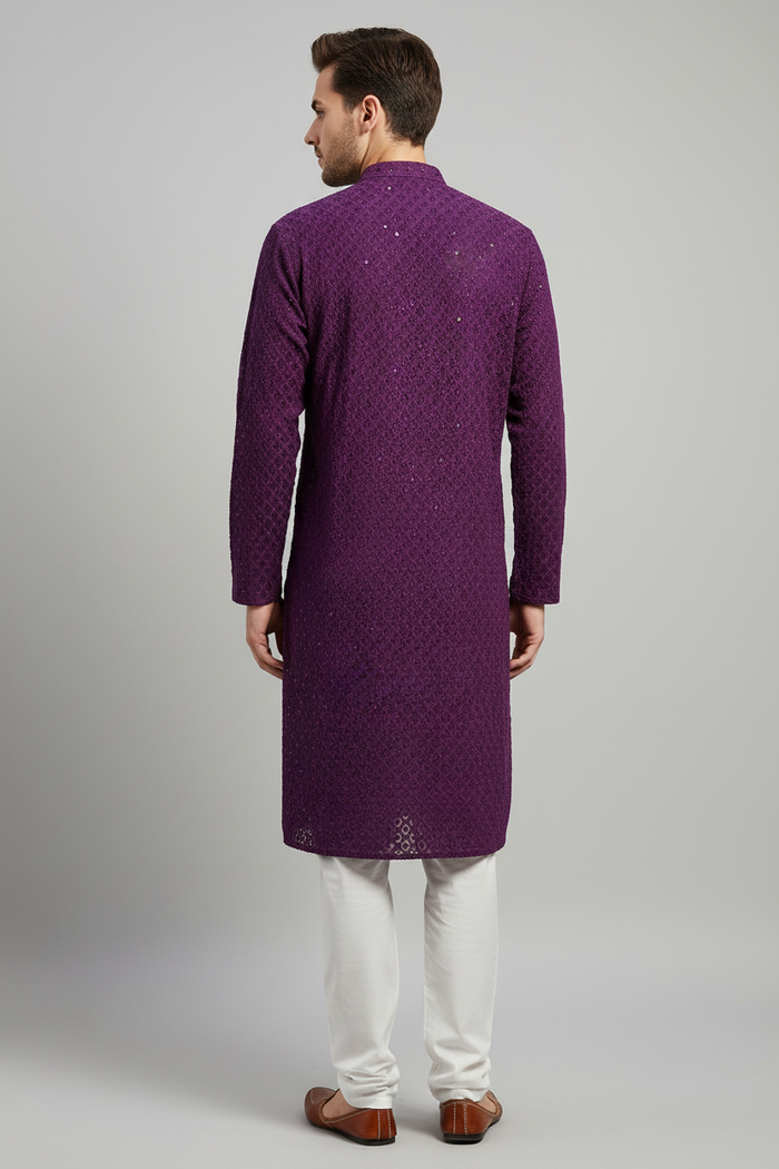 Purple Sequin Chikankari Kurta